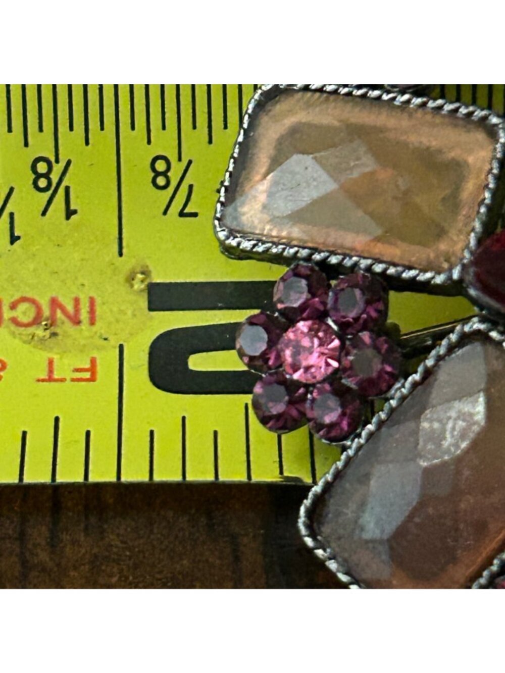 Large Vintage Flower Brooch Pin Rhinestone Red Gold Pink Acrylic Gunmetal Retro - Picture 11 of 13